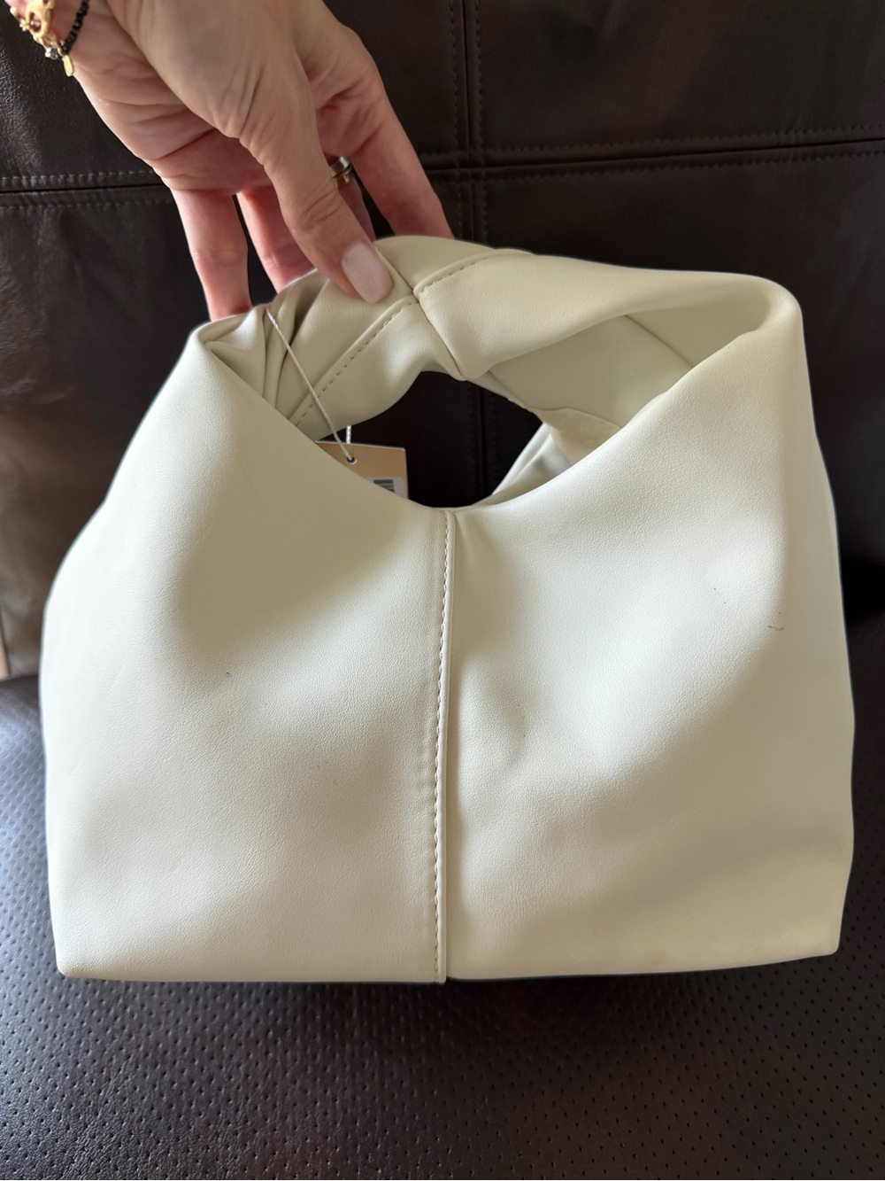 Billni Off-white/Cream Knotted Handle Hobo Bag Faux Leather Purse NWT